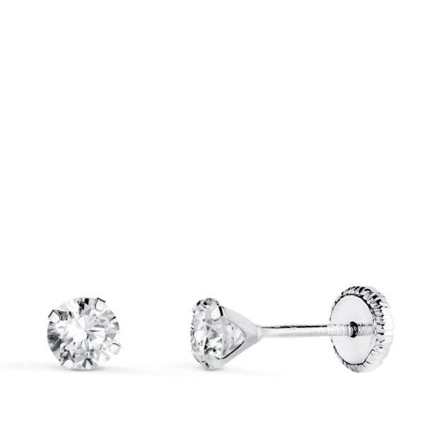 18K PENDIENTES ORO BLANCO 4 GARRAS CON CIRCONITA. ANCHO: 4 MM CIERRE TUERCA