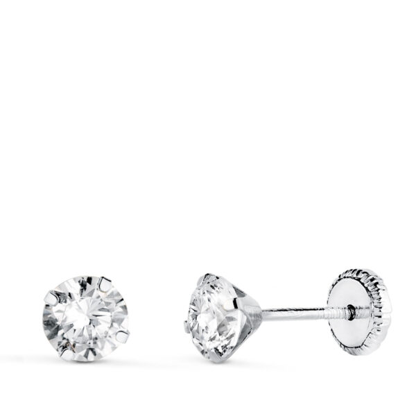 18K PENDIENTES ORO BLANCO 4 GARRAS CON CIRCONITA. ANCHO: 5 MM CIERRE TUERCA
