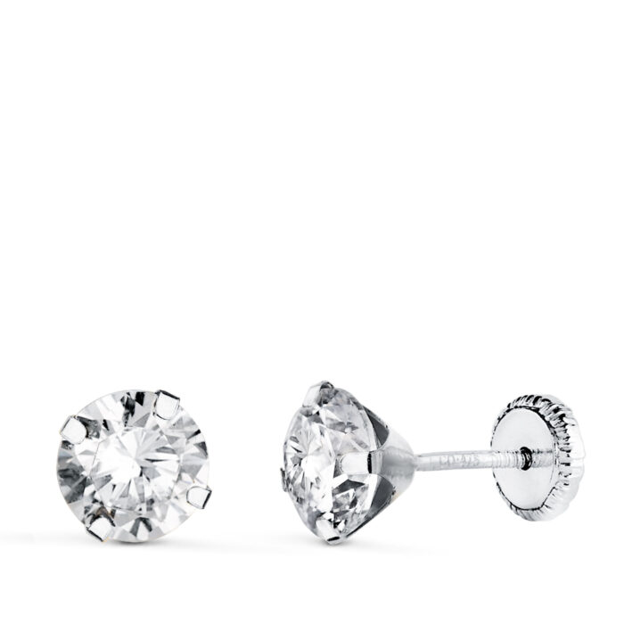 18K PENDIENTES ORO BLANCO 4 GARRAS CON CIRCONITA. ANCHO: 6 MM CIERRE TUERCA