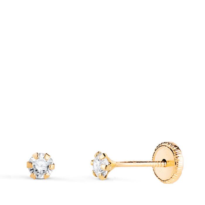 118K PENDIENTES ORO AMARILLO 6 GARRAS CON CIRCONITA. ANCHO: 3 MM CIERRE TUERCA