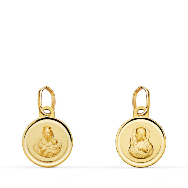 9K ESCAPULARIO ORO AMARILLO BISEL VIRGEN DEL CARMEN Y CORAZON DE JESUS 10 MM